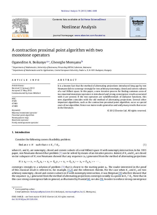 (PDF) A contraction proximal point algorithm with two monotone operators