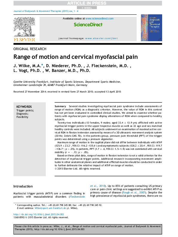 (PDF) Range of motion and cervical myofascial pain