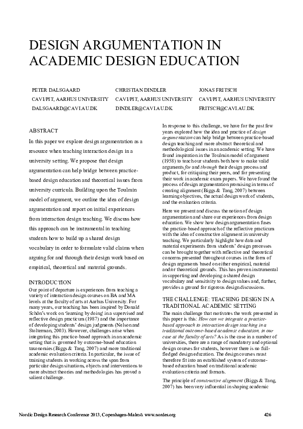 (PDF) Design argumentation in academic design education Jonas Fritsch