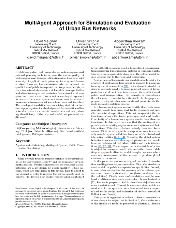 (PDF) Multiagent approach for simulation and evaluation of urban bus ...