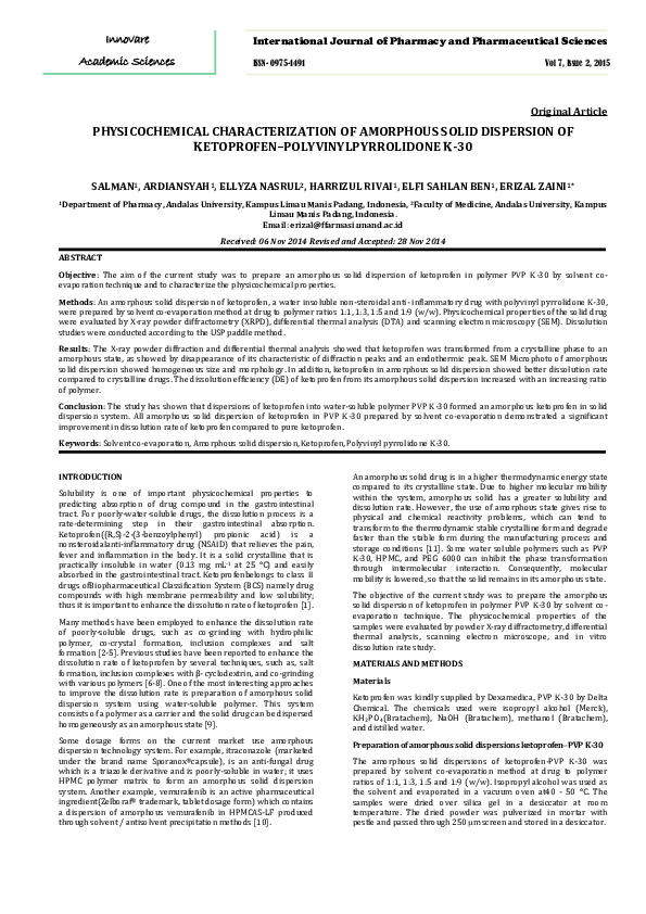 (PDF) Physicochemical Characterization of Amorphous Solid Dispersion of ...