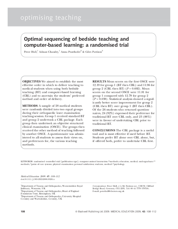 (PDF) Optimal sequencing of bedside teaching and computer-based ...