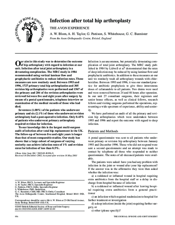 (PDF) Infection after total hip arthroplasty - The avon experience