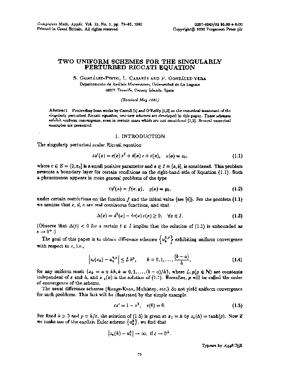 (PDF) Two uniform schemes for the singularly perturbed Riccati equation