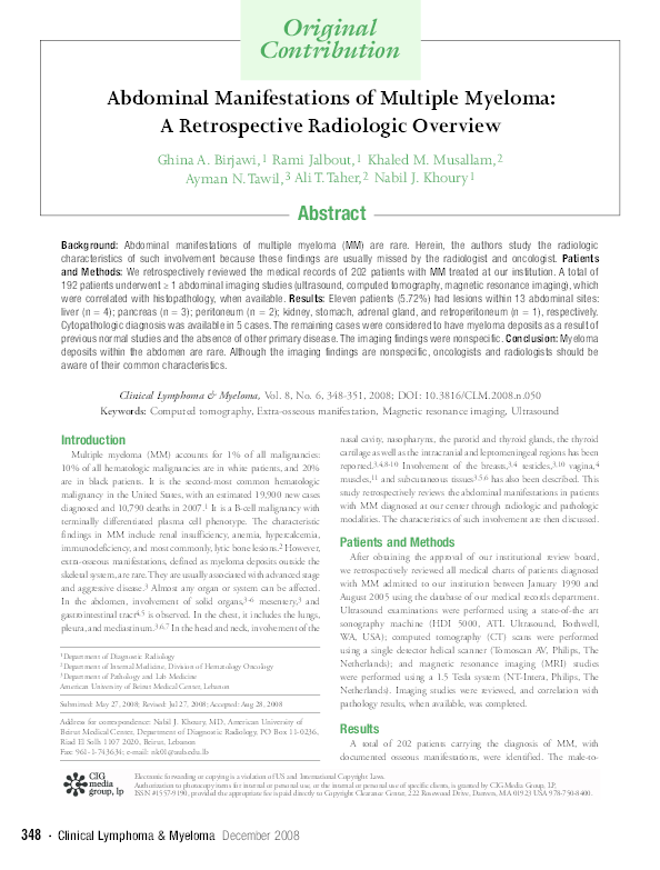 (PDF) Abdominal Manifestations of Multiple Myeloma: A Retrospective ...