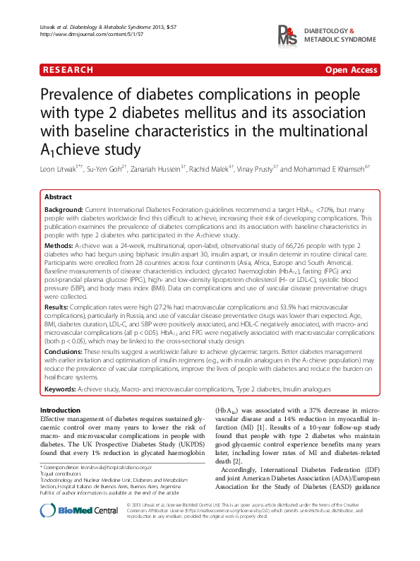 (PDF) Prevalence of diabetes complications in people with type 2 ...