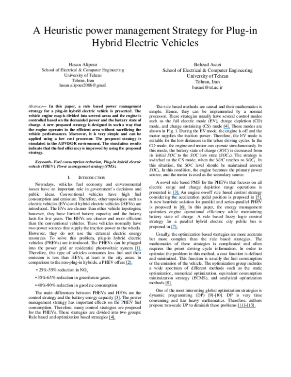 (PDF) A heuristic power management strategy for plug-in hybrid electric ...