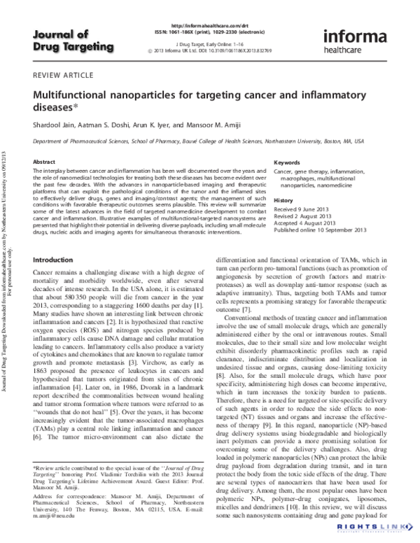 (PDF) Multifunctional nanoparticles for targeting cancer and ...
