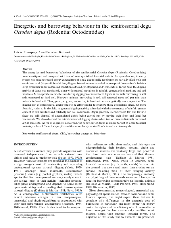 (PDF) Energetics and burrowing behaviour in the semifossorial degu ...