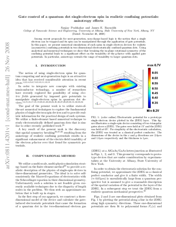 (PDF) Gate control of a quantum dot single-electron spin in realistic ...
