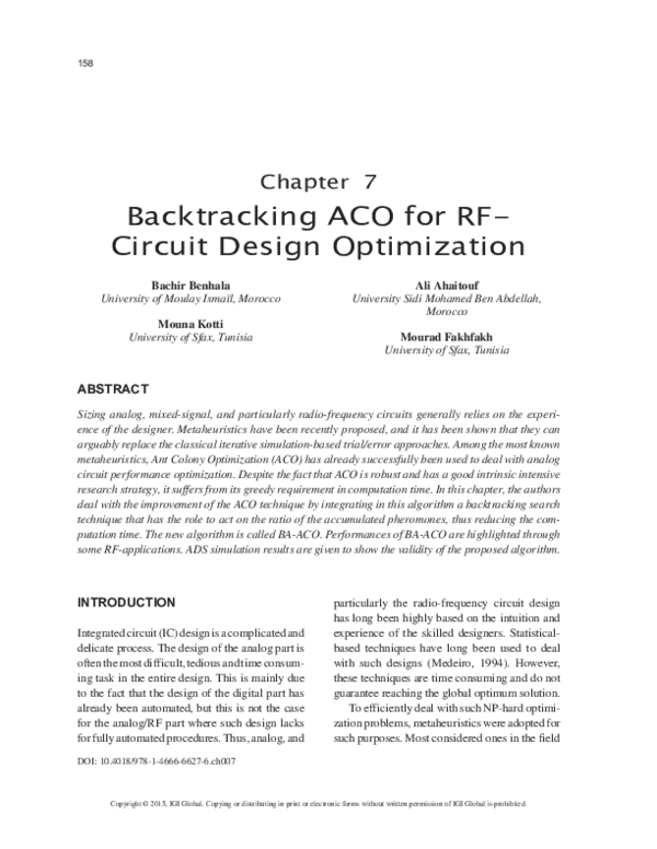 (PDF) Backtracking ACO for RFCircuit Design Optimization Ahaitouf