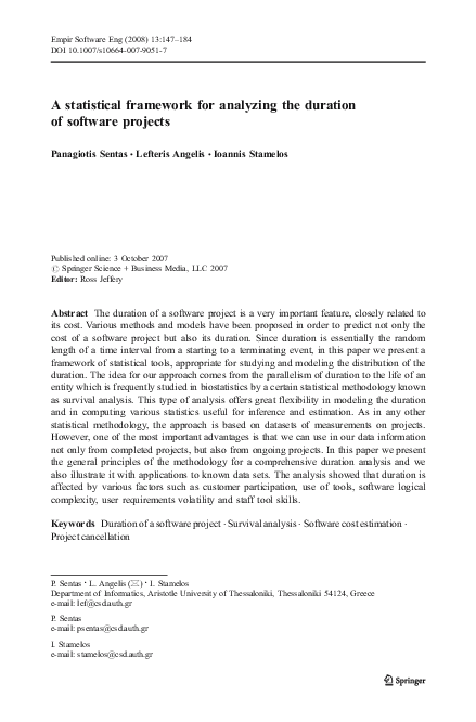(PDF) A statistical framework for analyzing the duration of software ...