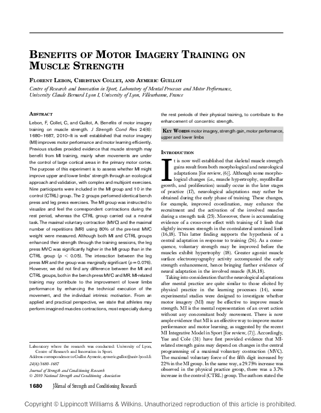 (PDF) Benefits of Motor Imagery Training on Muscle Strength Christian