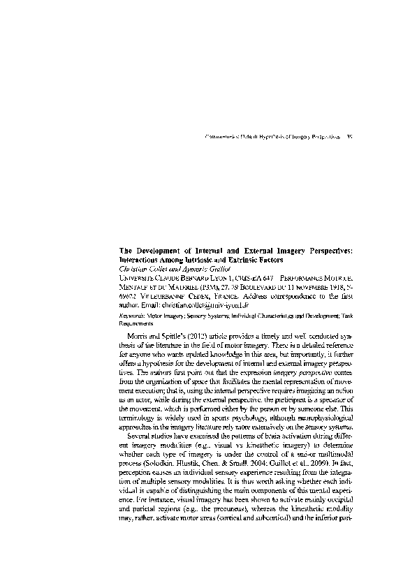 (PDF) The development of internal and external imagery perspectives