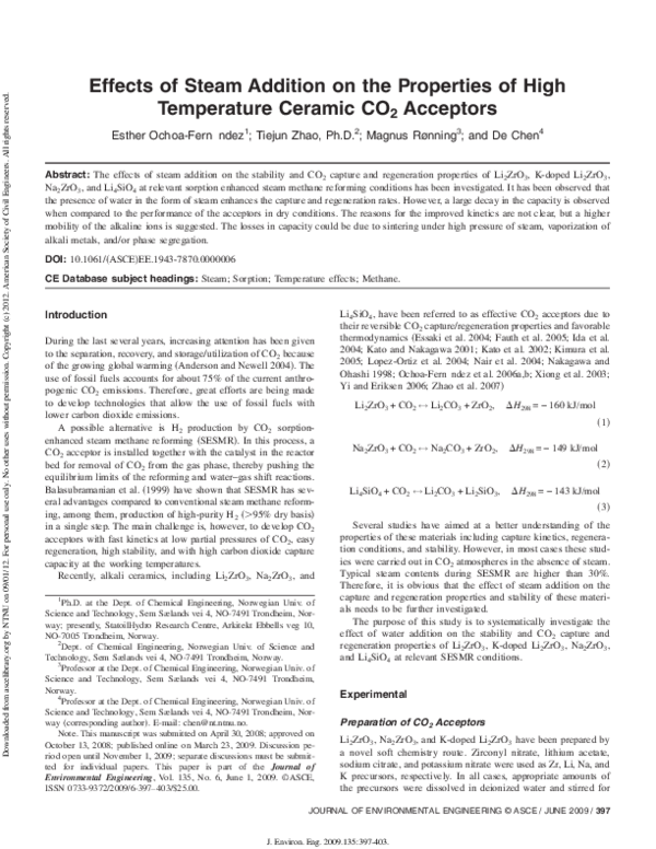 (PDF) Effects of Steam Addition on the Properties of High Temperature ...