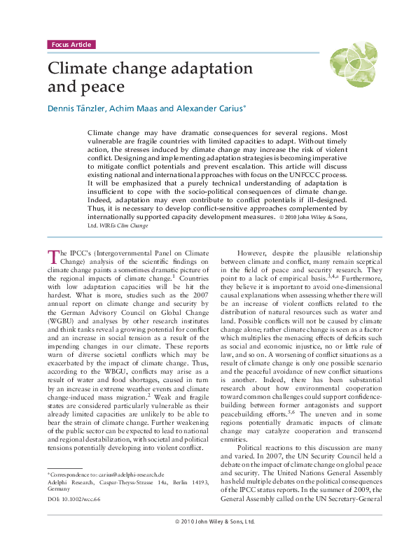 (PDF) Climate change adaptation and peace