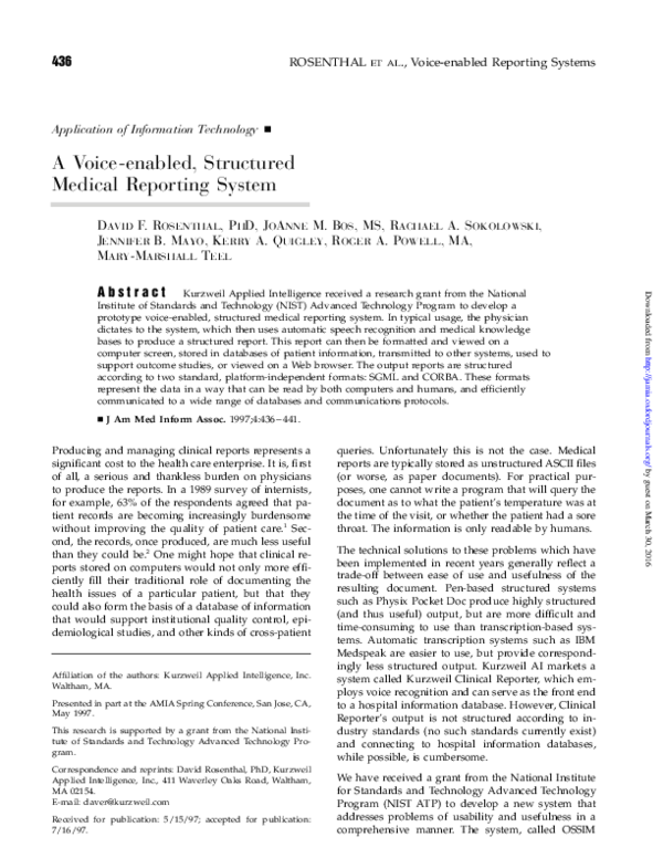 (PDF) A Voice-enabled, Structured Medical Reporting System