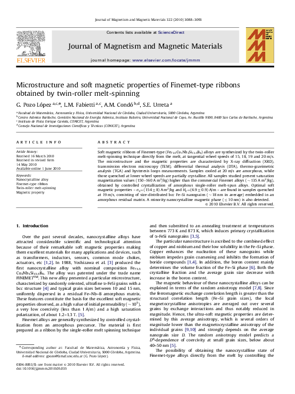 (PDF) Microstructure and soft magnetic properties of Finemet-type ...