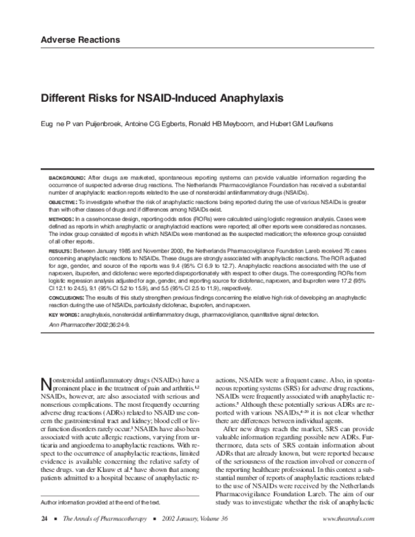(PDF) Different Risks for NSAID-Induced Anaphylaxis