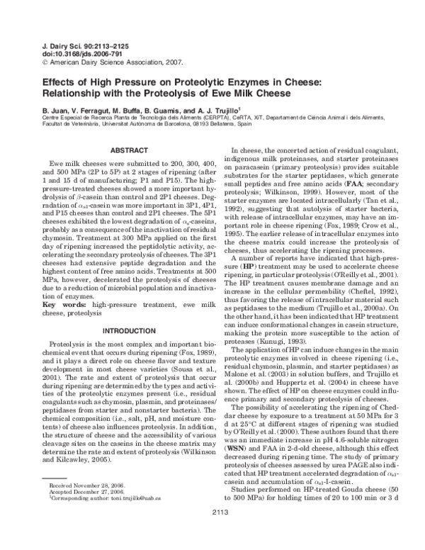 (PDF) Effects of high pressure on proteolytic enzymes in cheese ...