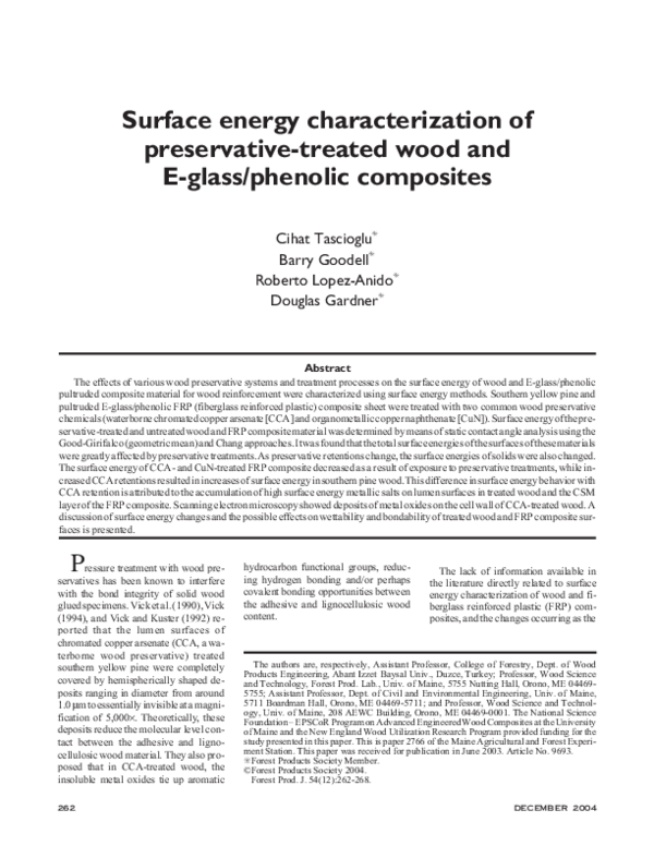 (PDF) Surface energy characterization of preservativetreated wood and Eglass/phenolic