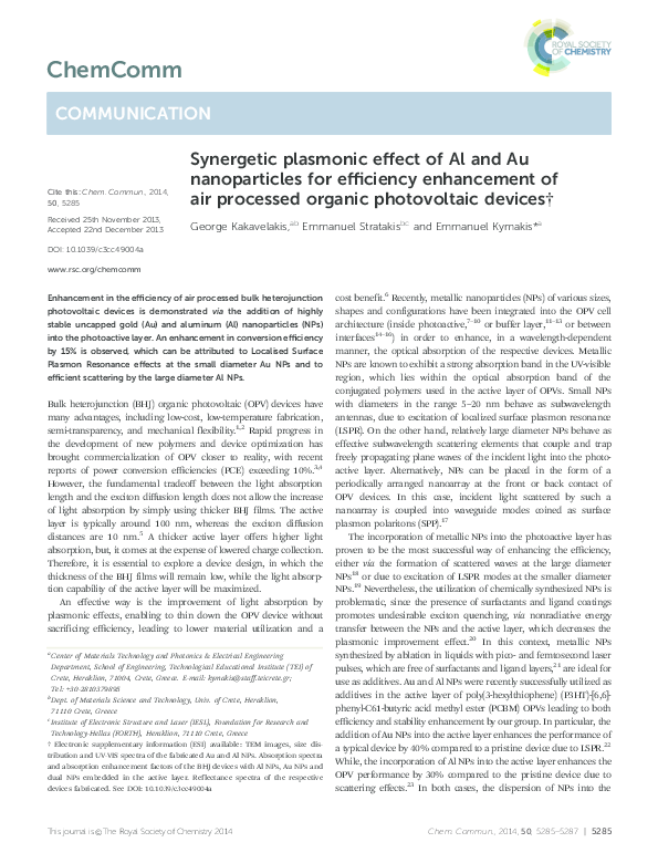 (PDF) Synergetic plasmonic effect of Al and Au nanoparticles for ...