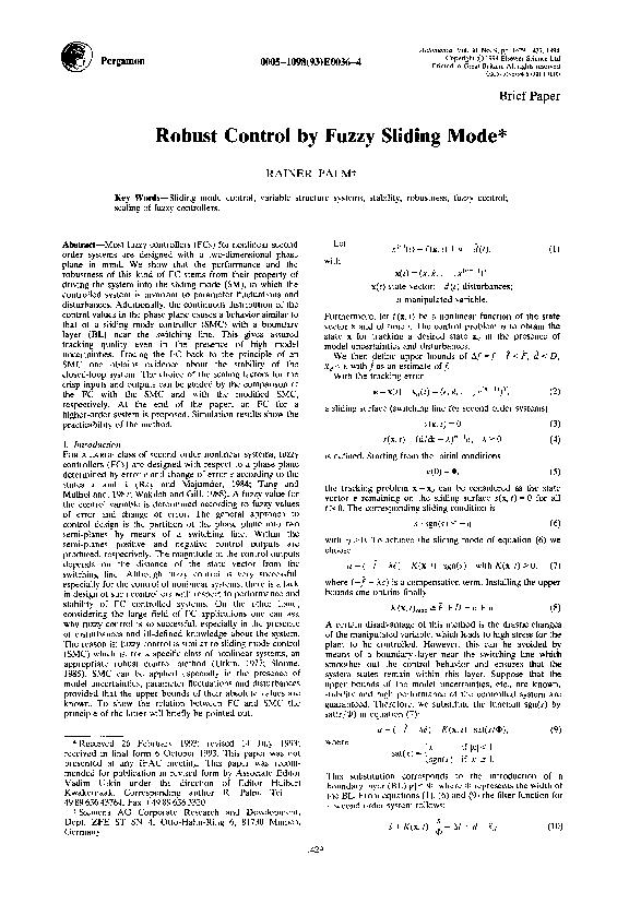 (PDF) Robust control by fuzzy sliding mode