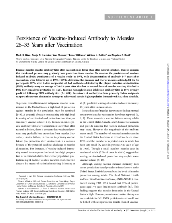 (PDF) Evaluation of the Measles Clinical Case Definition Sonja