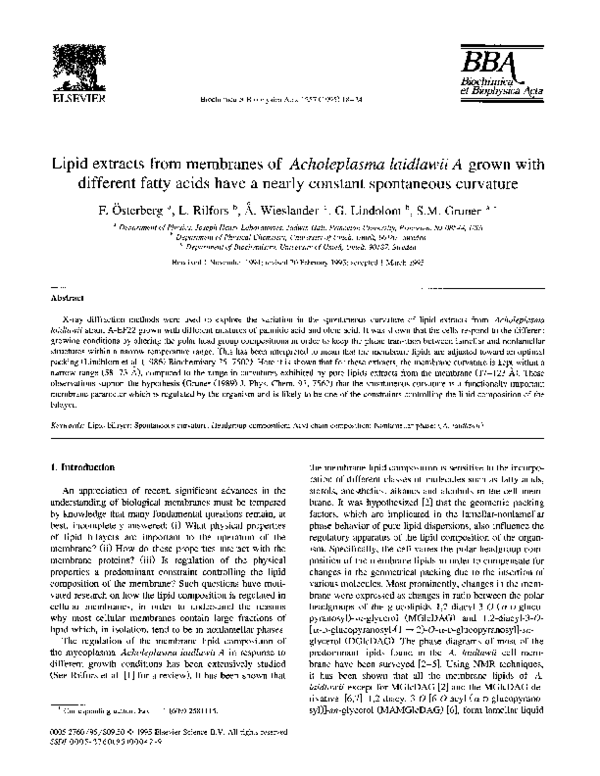 (PDF) Lipid extracts from membranes of Acholeplasma laidlawii A grown ...