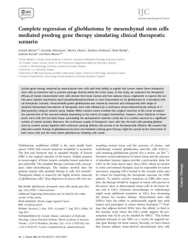 (PDF) Complete regression of glioblastoma by mesenchymal stem cells ...