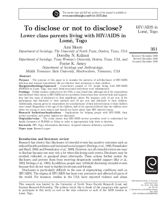 (PDF) To disclose or not to disclose? : Lower class parents living with ...