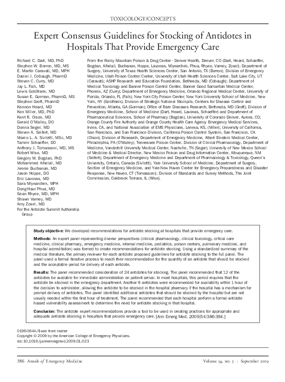 Pdf Expert Consensus Guidelines For Stocking Of Antidotes In