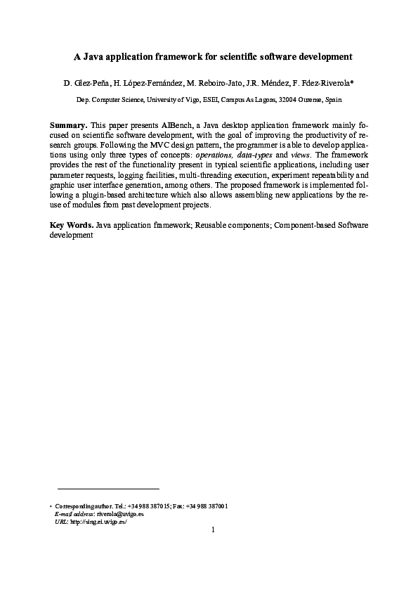 (PDF) A JAVA application framework for scientific software development