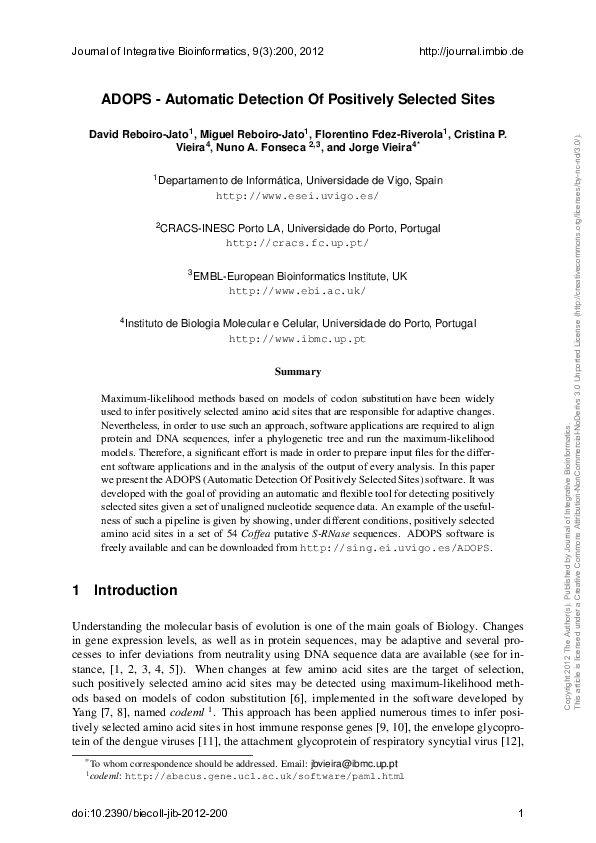 (PDF) ADOPS--Automatic Detection Of Positively Selected Sites