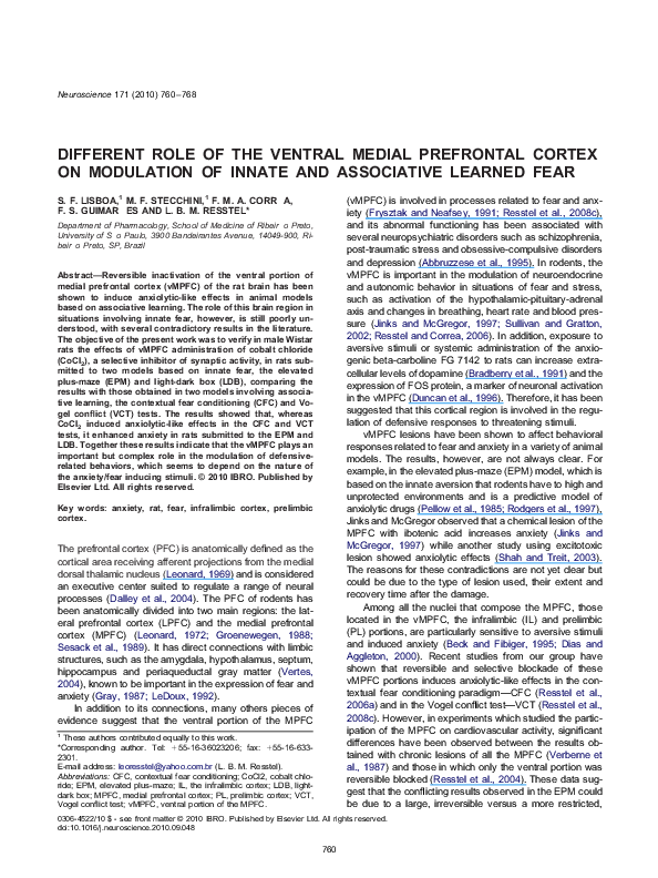 (PDF) Different role of the ventral medial prefrontal cortex on ...