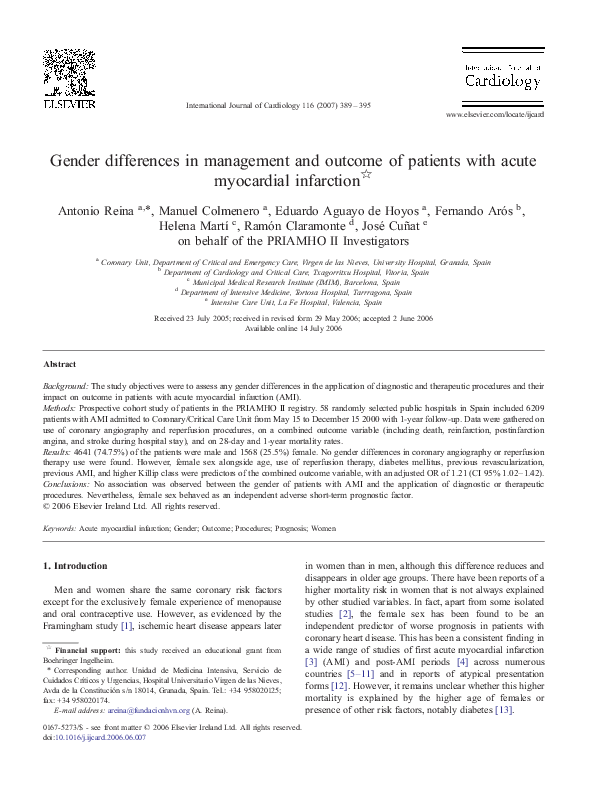 (PDF) Gender differences in the management and outcome of acute ...