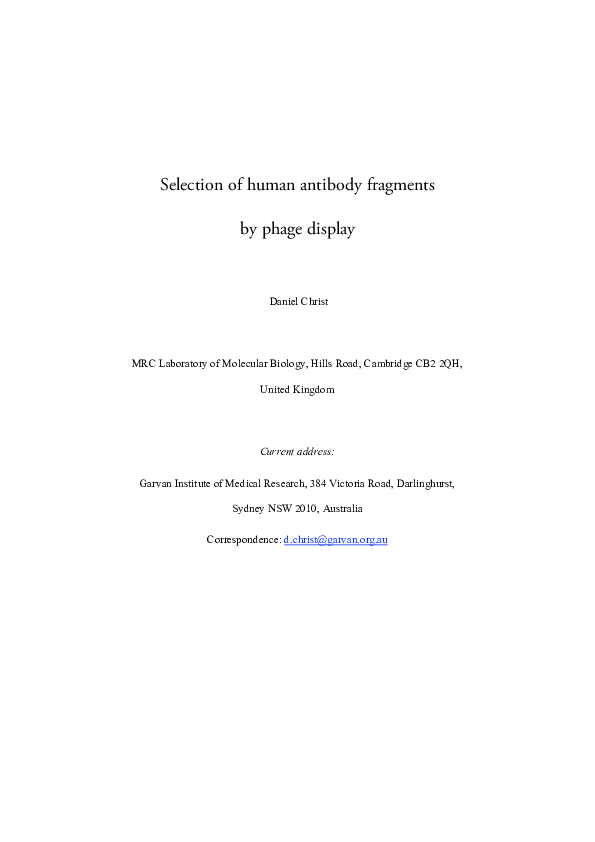 (PDF) Selection of human antibody fragments by phage display