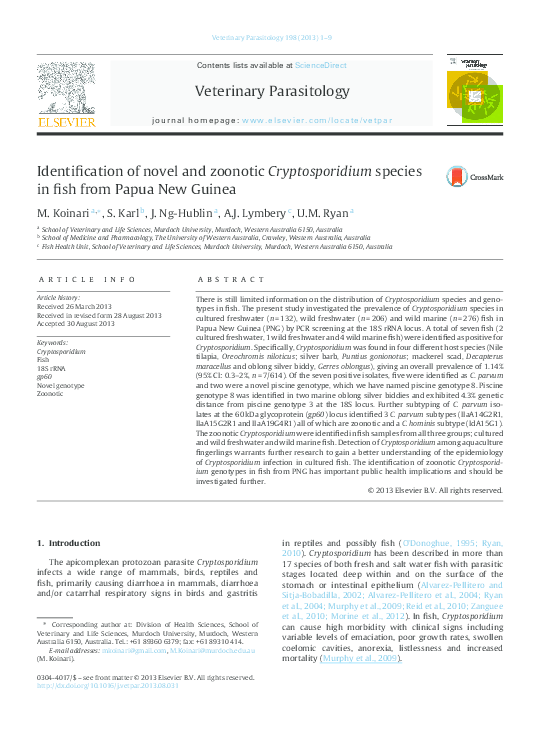 (PDF) Identification of novel and zoonotic Cryptosporidium species in ...