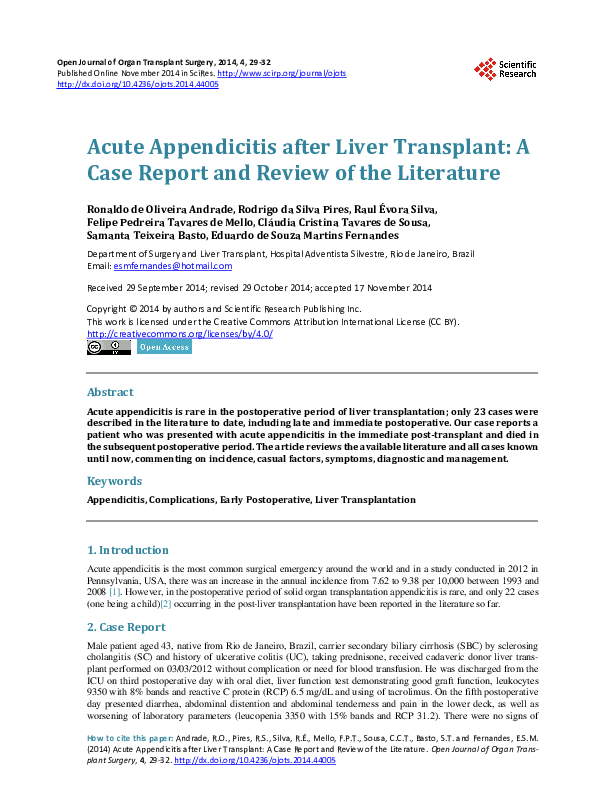 (PDF) Acute Appendicitis after Liver Transplant: A Case Report and ...