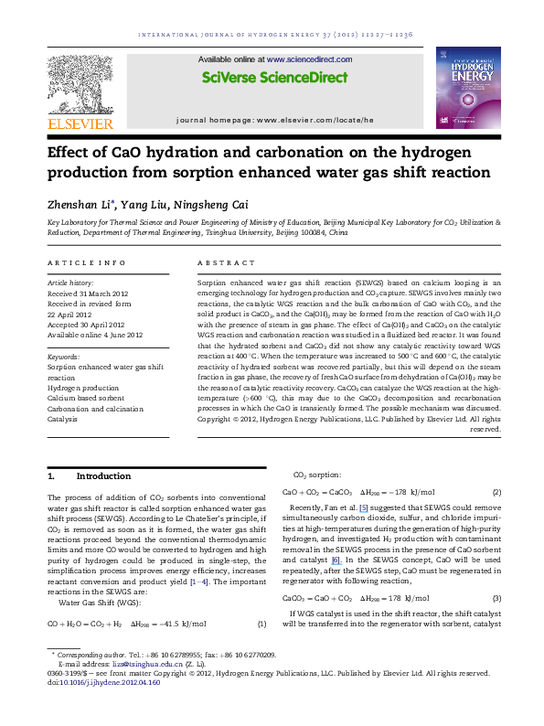 (PDF) Effect of CaO hydration and carbonation on the hydrogen ...