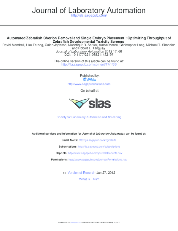 (PDF) Automated zebrafish chorion removal and single embryo placement