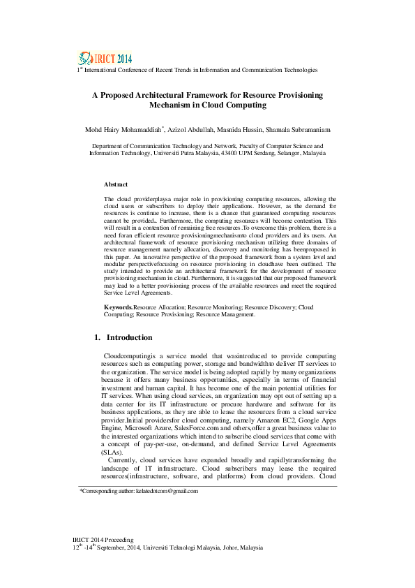 (PDF) A Proposed Architectural Framework for Resource Provisioning ...