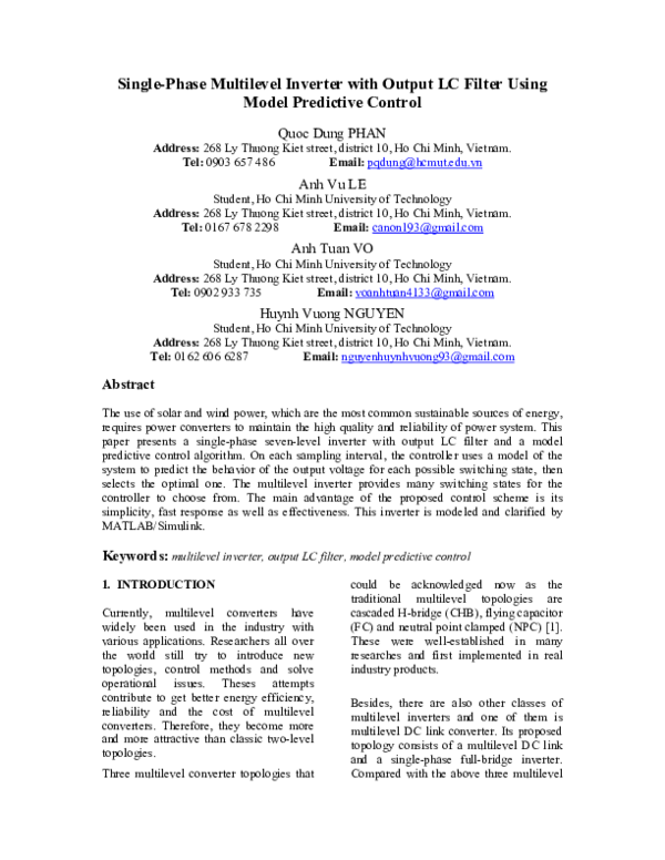 (PDF) SinglePhase Multilevel Inverter with Output LC Filter Using