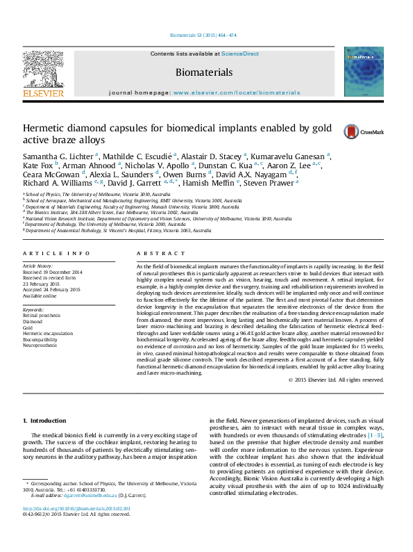 (PDF) Hermetic diamond capsules for biomedical implants enabled by gold active braze alloys