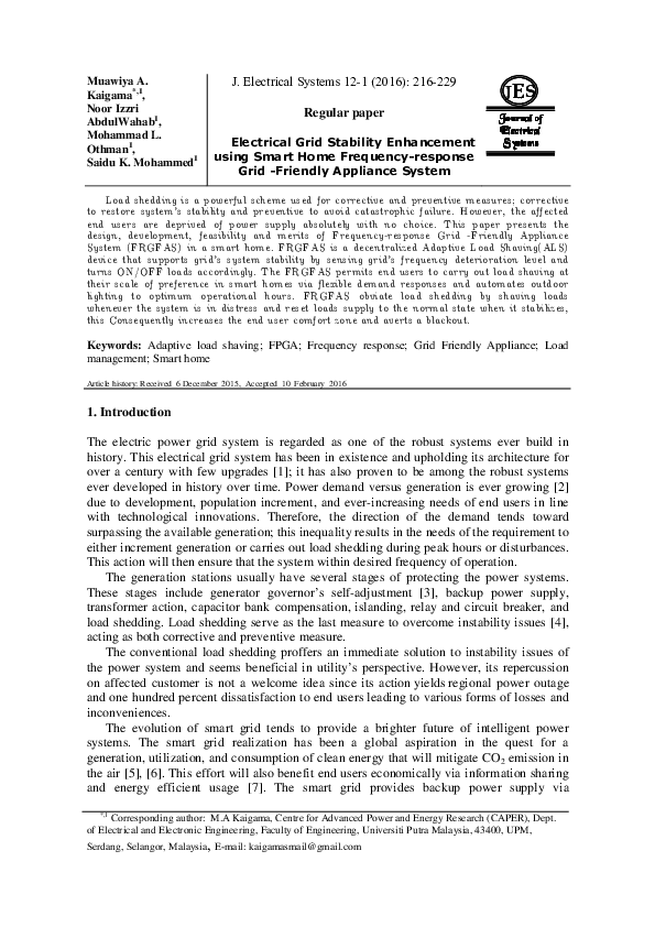 (PDF) Electrical Grid Stability Enhancement using Smart Home Frequency ...