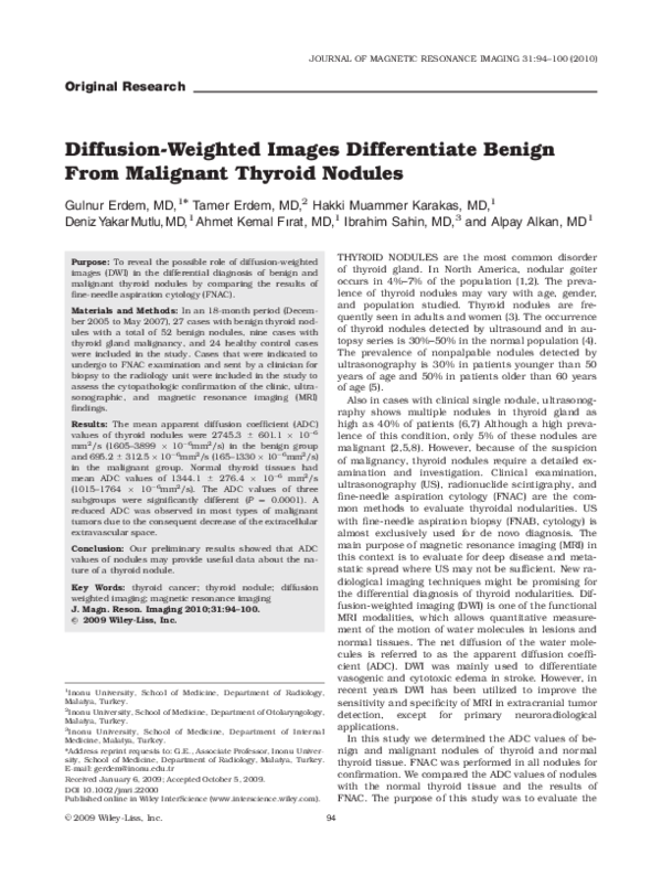 (PDF) Diffusion-weighted images differentiate benign from malignant ...