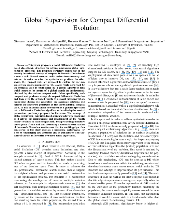 (PDF) Global supervision for compact Differential Evolution