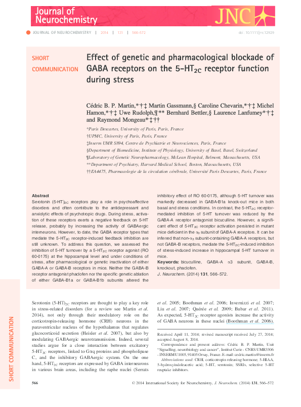 (PDF) Effect of genetic and pharmacological blockade of GABA receptors ...