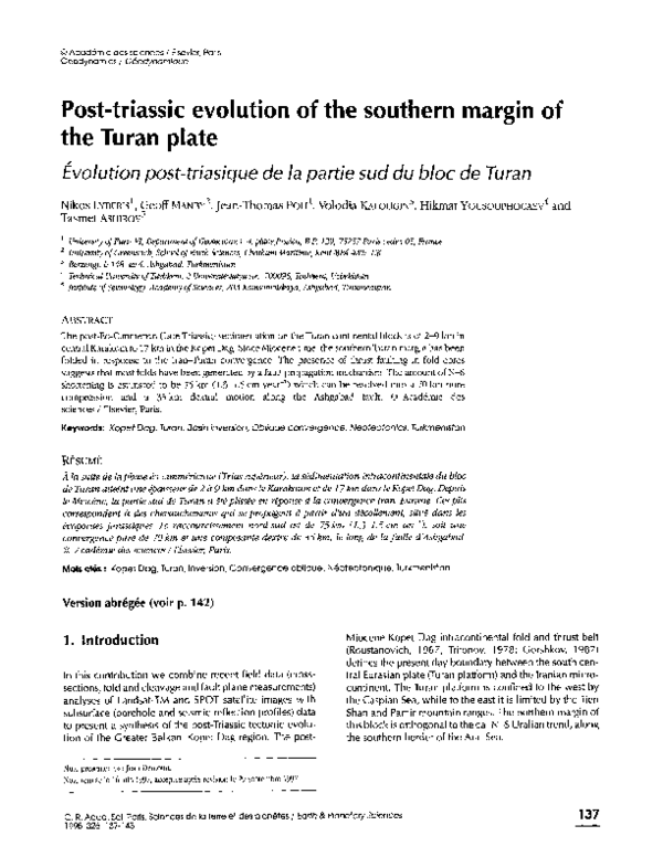 (PDF) Post-triassic evolution of the southern margin of the Turan plate