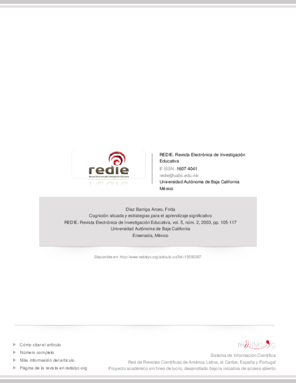 Pdf Diaz Barriga 2009 Cognicion Situada Y Estrategias